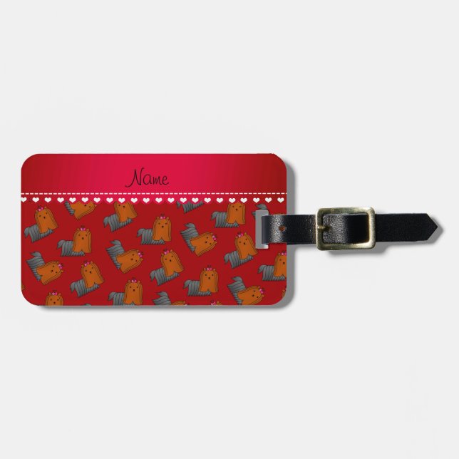 Personalized name red yorkshire terriers luggage tag (Front Horizontal)