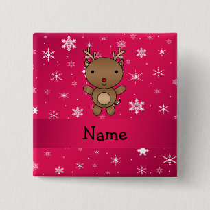 Personalized name reindeer pink snowflakes 2 inch square button