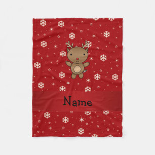 Personalized name reindeer red snowflakes fleece blanket
