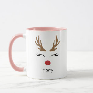 Personalized Name Reindeer Xmas Holiday Mug