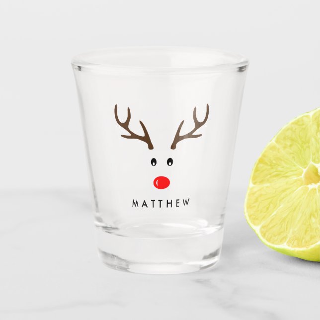Personalized Name Reindeer Xmas Holiday Shot Glass (Front)