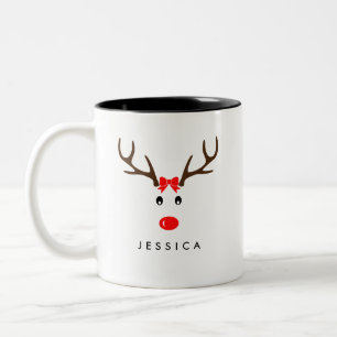 Personalized Name Reindeer Xmas Holiday Two-Tone Coffee Mug