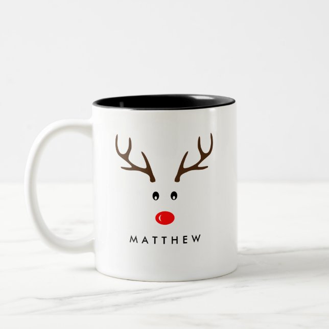 Personalized Name Reindeer Xmas Holiday Two-Tone Coffee Mug (Left)