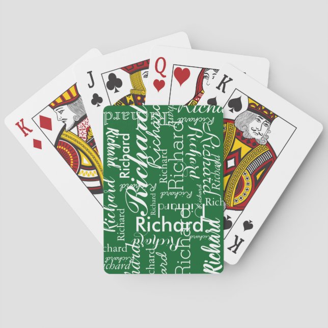Personalized Name Repeated on Green Playing Cards (Back)