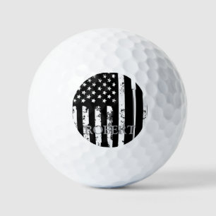 Personalized Name Retro American Flag Golf Gift Golf Balls