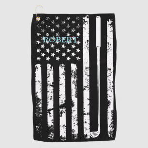 Personalized Name Retro American Flag Golf Gift Towel