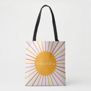 Personalized Name Retro Boho Sun Tote Bag