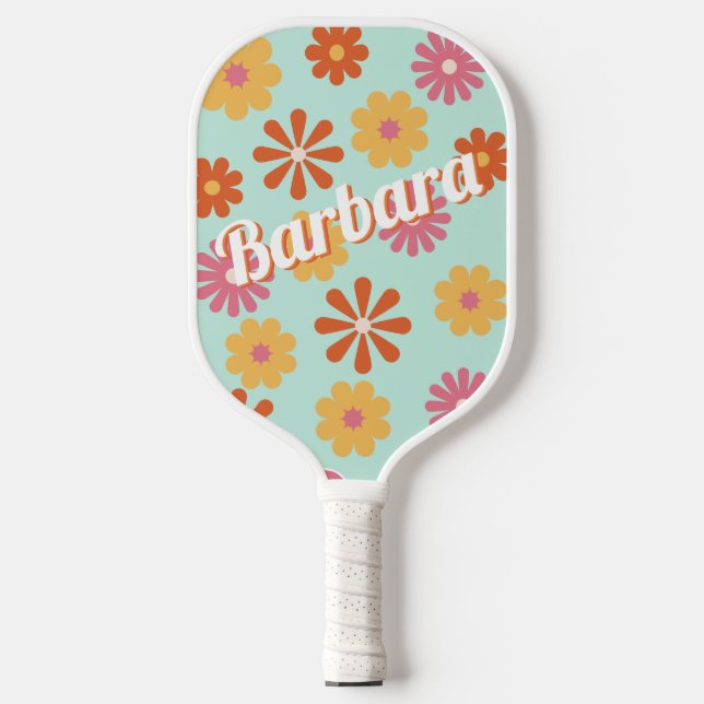 Personalized Name Retro Flower Power Pickleball Paddle (Front)