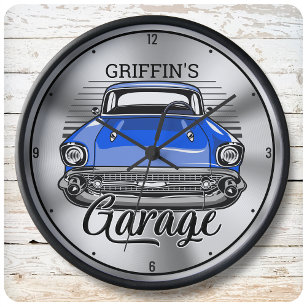 Personalized NAME Retro Hardtop Classic Car Garage Large Clock