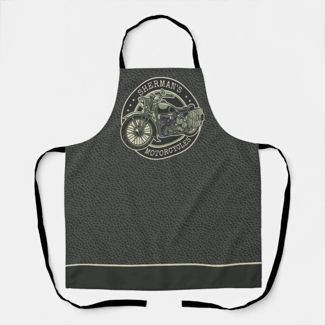 Personalized NAME Retro Military Motorcycle Biker Apron (Front)