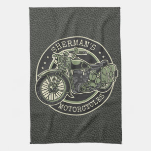 Personalized NAME Retro Military Motorcycle Biker Kitchen Towel