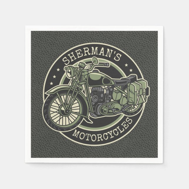 Personalized NAME Retro Military Motorcycle Biker Napkin (Front)