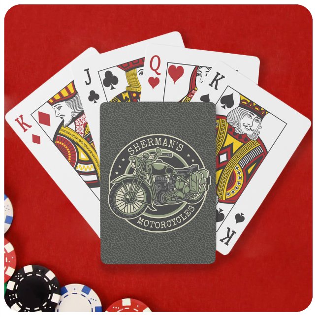 Personalized NAME Retro Military Motorcycle Biker Playing Cards (Creator Uploaded)