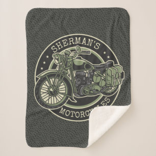 Personalized NAME Retro Military Motorcycle Biker Sherpa Blanket