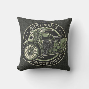 Personalized NAME Retro Military Motorcycle Biker Throw Pillow