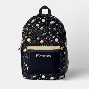 Personalized Name Retro Modern Outer Space Theme Printed Backpack