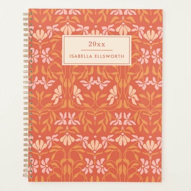 Personalized Name Retro Orange Botanical  Planner (Front)