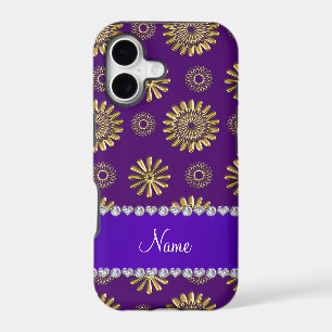 Personalized name retro purple gold flowers