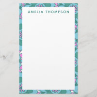 Personalized Name Retro Purple Green Floral 