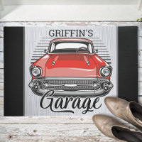 Personalized NAME Retro Red Classic Car Garage