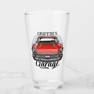 Personalized NAME Retro Red Classic Car Garage Glass