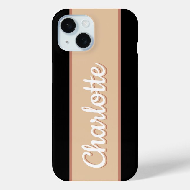 Personalized Name Retro Stripe Beige Black Case-Mate iPhone Case (Back)