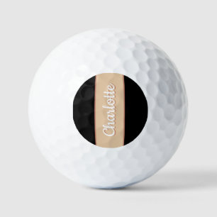 Personalized Name Retro Stripe Beige Black Golf Balls