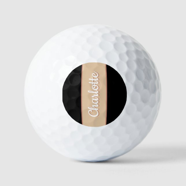 Personalized Name Retro Stripe Beige Black Golf Balls (Front)