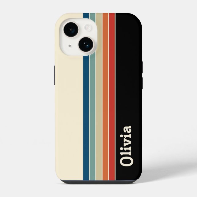 Personalized Name Retro Stripes  iPhone Case (Back)