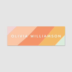 Personalized Name Retro Stripes Pastel Mint Peach Tag