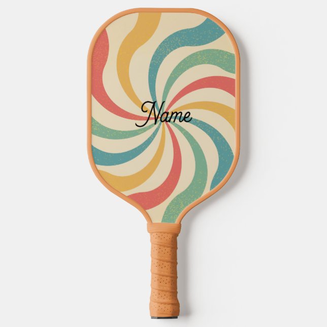 Personalized Name Retro Stripes Typography Pickleball Paddle (Front)