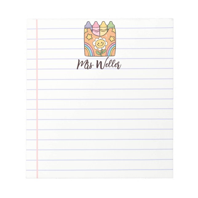 Personalized Name Retro Vintage School Teacher Notepad (Front)