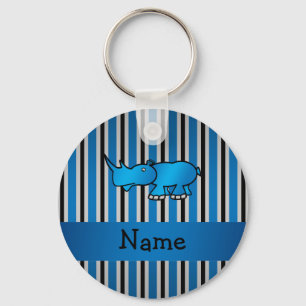 Personalized name rhino blue black stripes keychain