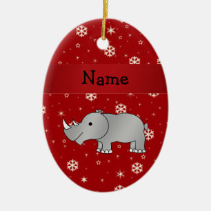 Personalized name rhino red snowflakes ceramic ornament