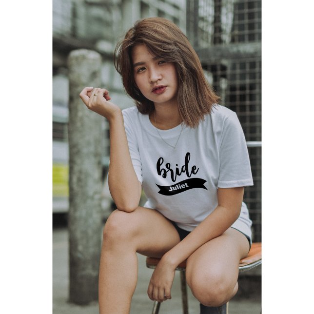 Personalized Name Ribbon Modern Script Bride T-Shirt (Creator Uploaded)
