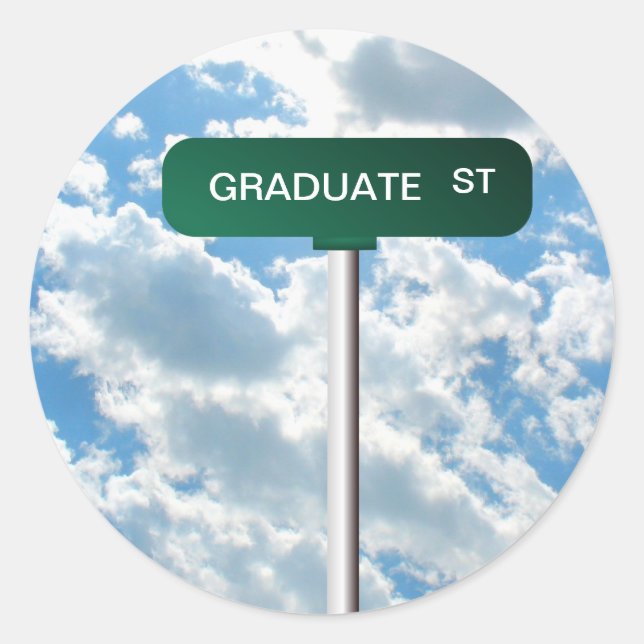 Personalized Name Road Street Sign on Blue Sky Classic Round Sticker (Front)