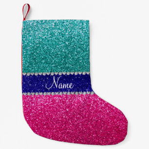 Personalized name robin egg blue hot pink glitter small christmas stocking