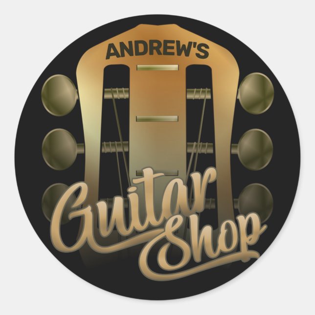 Personalized NAME Rock Music Guitar Shop Musician Classic Round Sticker (Front)