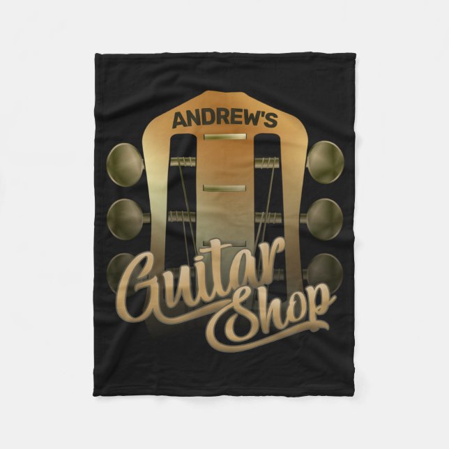 Personalized NAME Rock Music Guitar Shop Musician Fleece Blanket (Front)