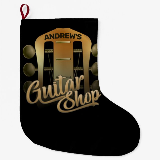 Personalized NAME Rock Music Guitar Shop Musician Large Christmas Stocking (Front)