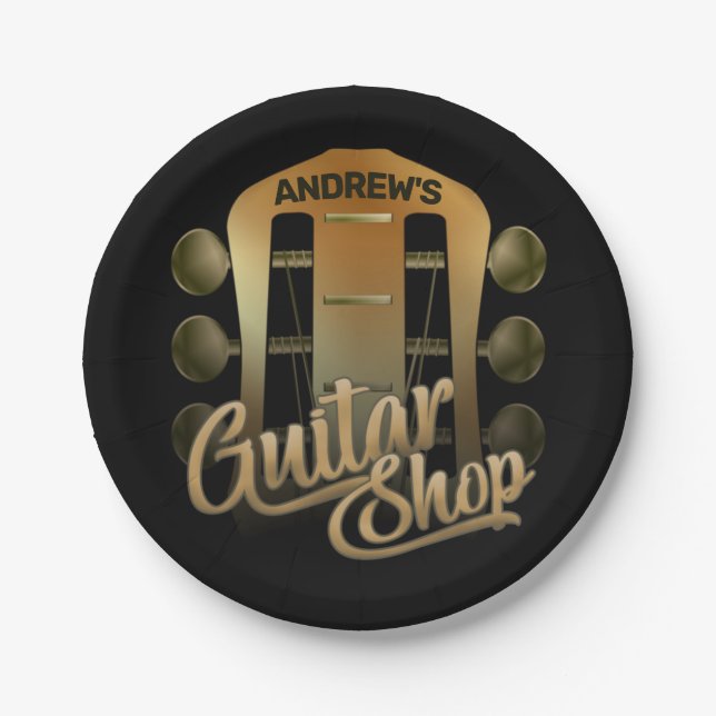 Personalized NAME Rock Music Guitar Shop Musician Paper Plate (Front)