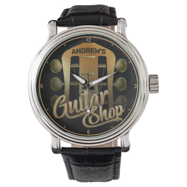 Personalized NAME Rock Music Guitar Shop Musician Watch (Front)