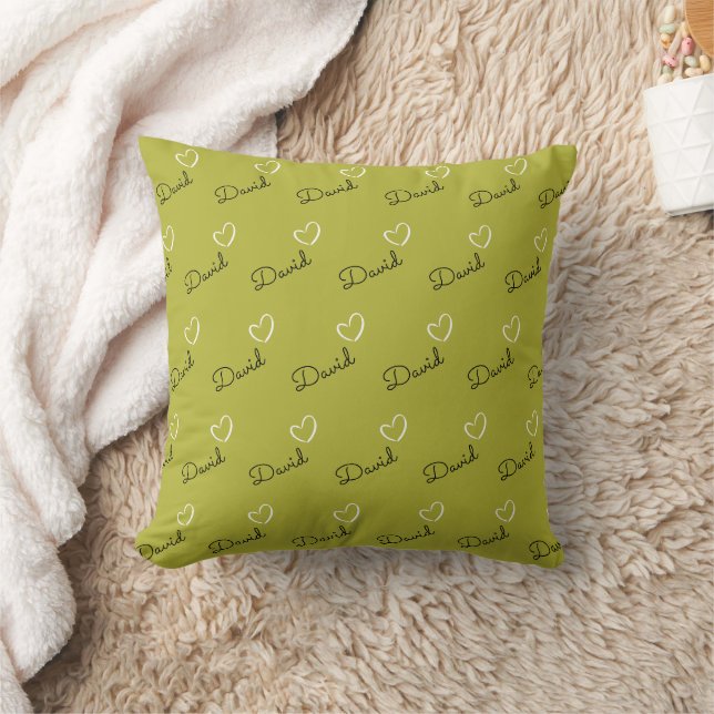 Personalized Name Romantic Heart  Biege Throw Pillow (Blanket)