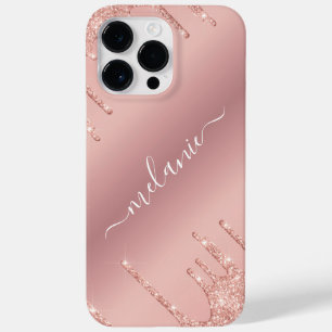 Personalized Name Rose Gold Blush Glitter Drips Case-Mate iPhone 14 Pro Max Case