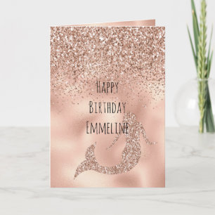 Personalized Name Rose Gold Glitter Mermaid   Card