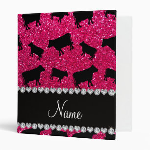 Personalized name rose pink glitter cows binder