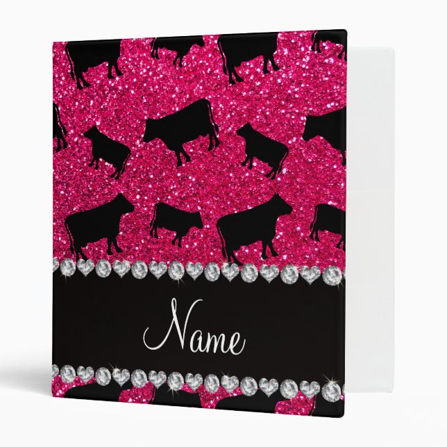 Personalized name rose pink glitter cows binder (Front/Inside)