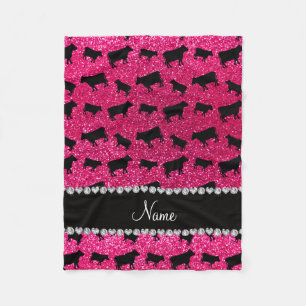Personalized name rose pink glitter cows fleece blanket
