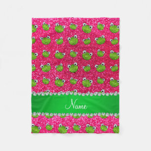 Personalized name rose pink glitter frogs fleece blanket
