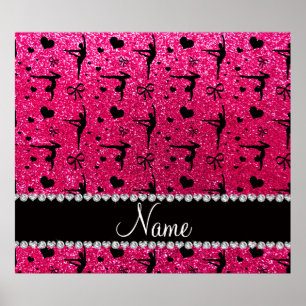 Personalized name rose pink glitter gymnastics poster